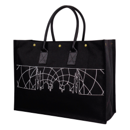 48W x 36H x 16AG ABSTRACT GEOMETRIC DYED LAMCAN BAG WITH LEATHER HANDLES