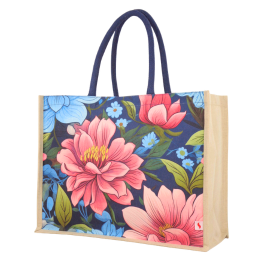 43W x 34H x 19AG FLORAL OFFSET PRINT CANVAS BAG WITH JUTE GUSSET