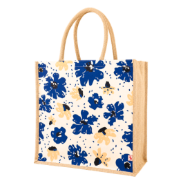 39W x 39H x 20AG FLORAL PRINT LAMCAN BAG WITH JUTE GUSSET