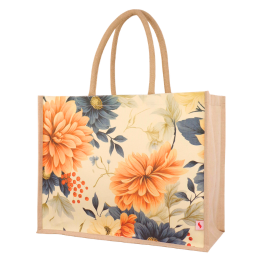 43W x 34H x 19AG FLORAL PRINT CANVAS BAG WITH JUTE GUSSET