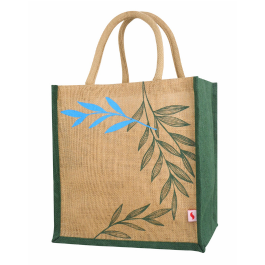 29W x 30H x 18AG JUTE BAG LEAF PRINT WITH DYED GUSSET